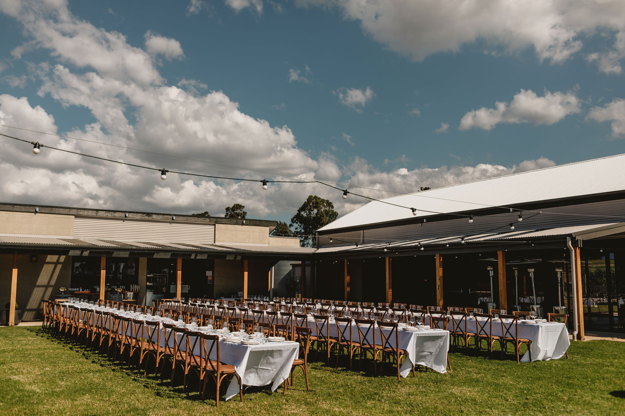 Outdoor reception set up at bimbadgen palmers lane wedding venue