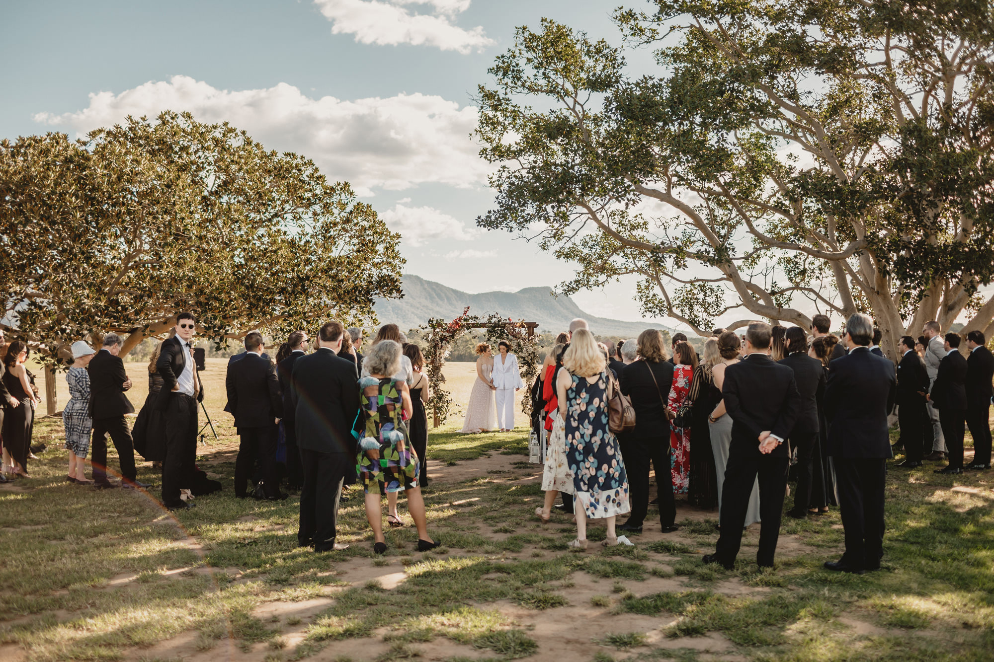 outdoor wedding ceremony at bimbadgen palmers lane wedding 